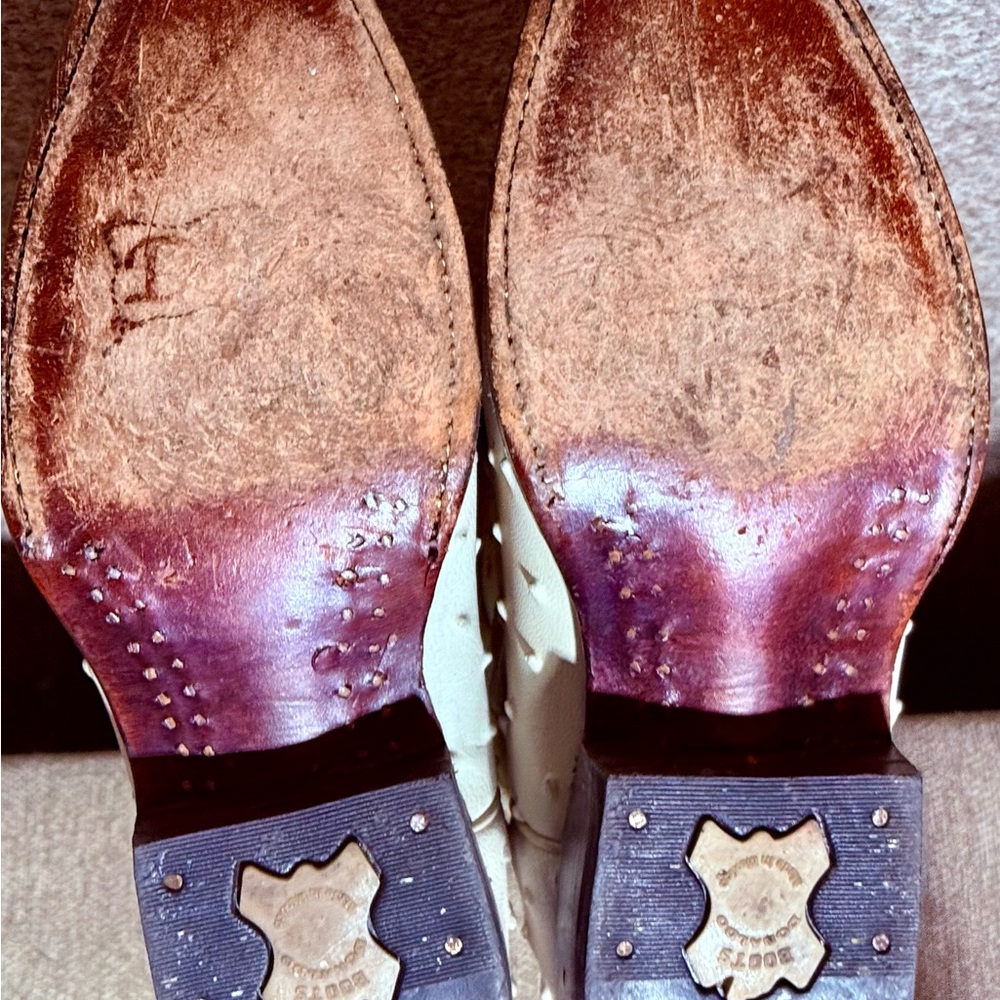 White Leather Boots with Intricate Stitching and Tall Shaft - Picture 10 of 14